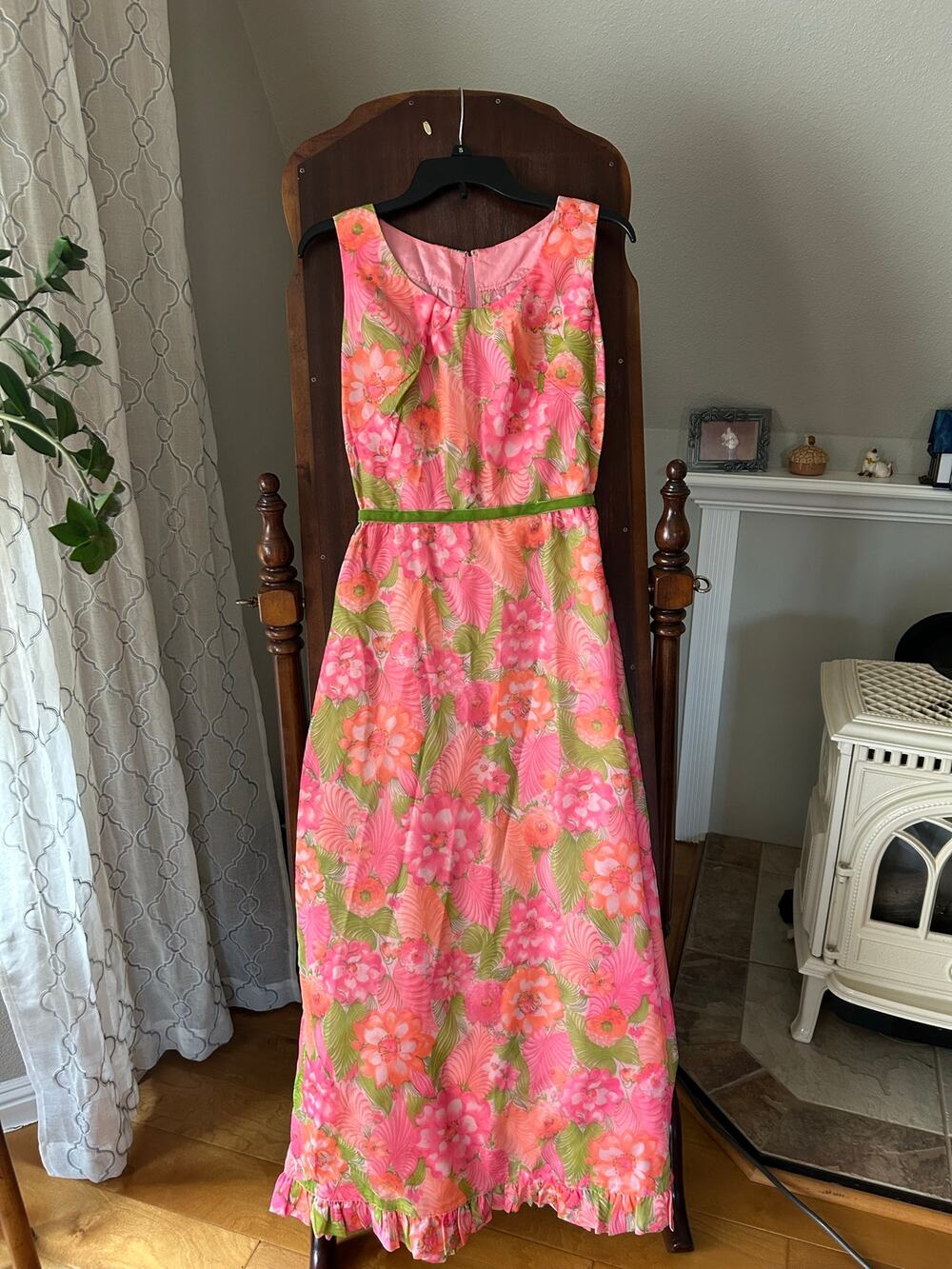 Vintage 60s 70s handmade pink floral maxi dress retro flower power MCM small